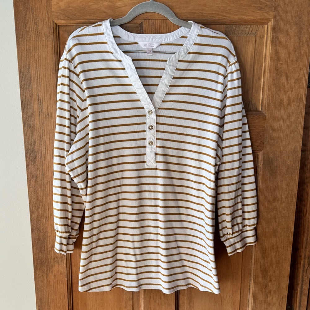 LC Lauren Conrad 3/4 Sleeve Striped Henley Top- Size 3X